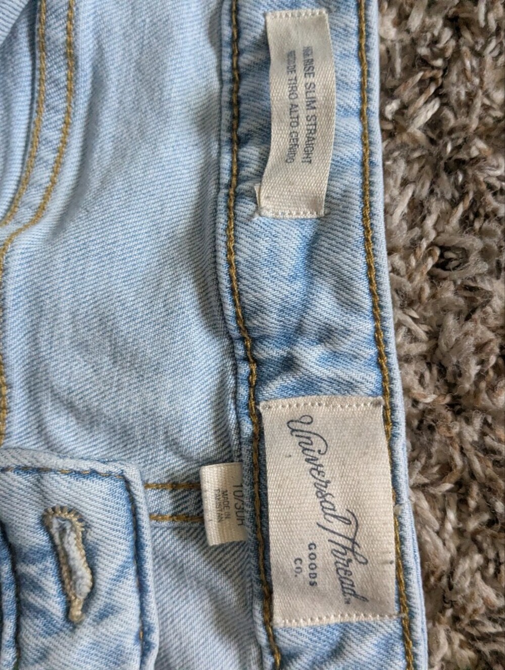 Universal Thread Faded Light Blue Denim Jacket with Gold Stitching
